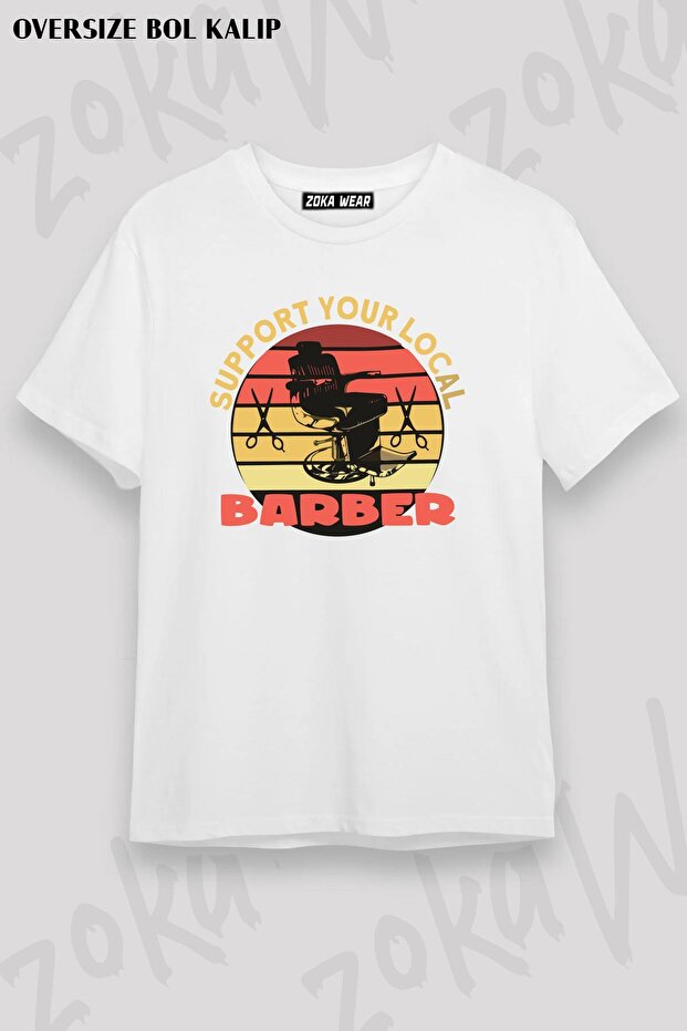 Unisex Oversize Mold Barber Support Design Printed Tshirt