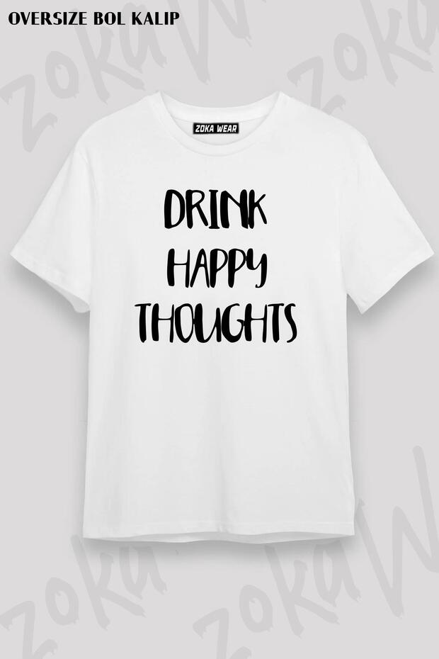 تيشيرت مطبوع بتصميم كبير الحجم للجنسين من Drink Alcohol Happy