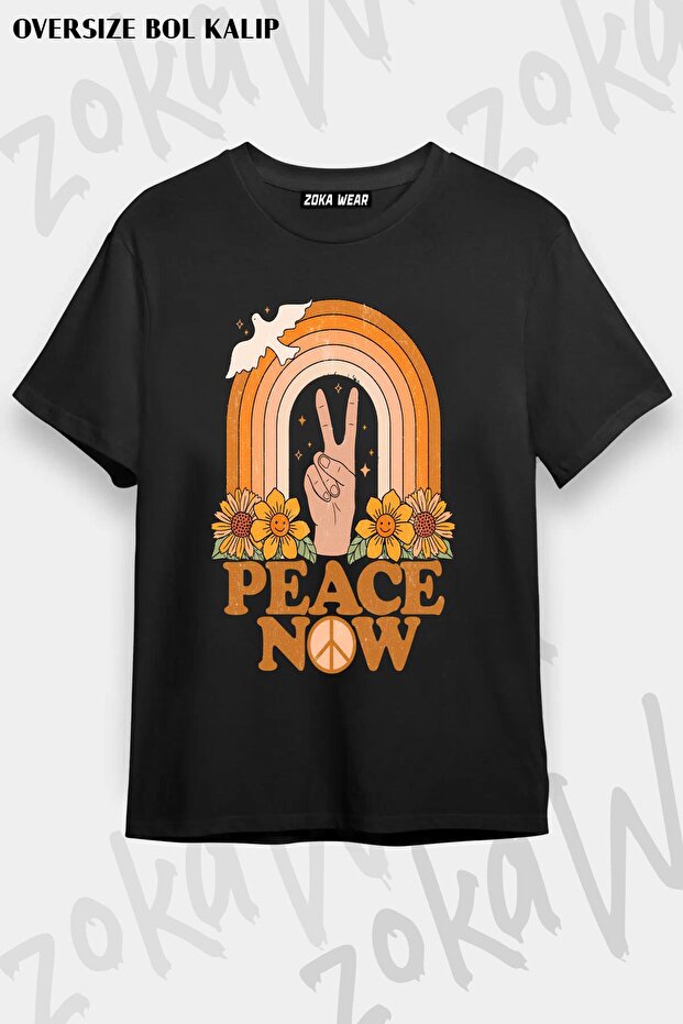 تيشيرت مطبوع بتصميم Peace Now مقاس كبير للجنسين