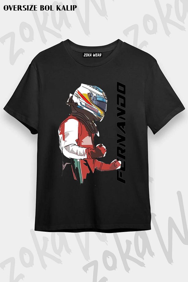 Unisex Oversize Kalıp Fernando Alonso Formula 1 F1 Tasarım Baskılı Tshirt - 1