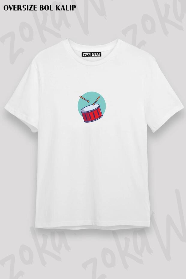 Unisex Oversize Mold Drum Design Printed Tshirt