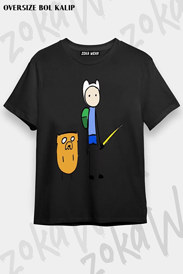 تي شيرت مطبوع بتصميم Adventure Time v2 مقاس كبير للجنسين
