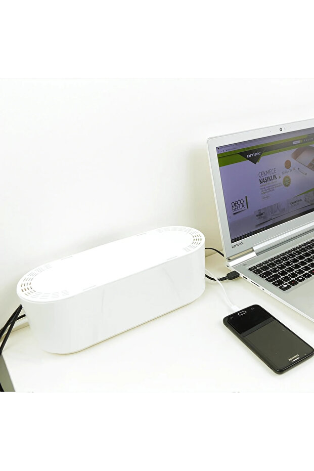 White Cable Organizer - Hide & Organizer Box, Multiple Socket Box - 1