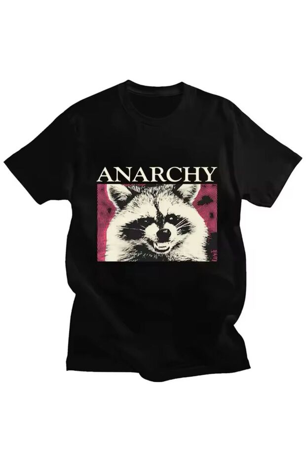 Anarchy Rocket Raccoon Casual Relaxed Fit Black T-Shirt
