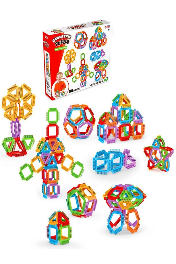 Geometrik Şekiller Puzzle Blok Inşa Yapı Bloklar 96 Parça - 6