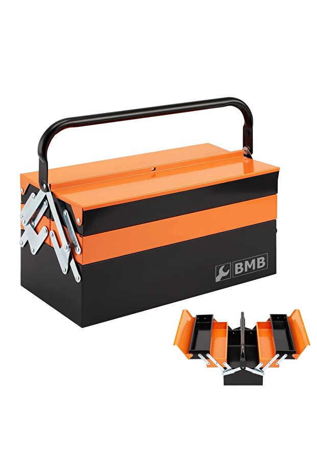 BMB TOOLS 42cm Metal Toolbox 3-Layer 5-Tray Toolbox with Fixed Handle Folding Tool Organizer - 1