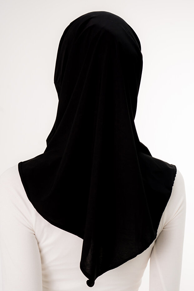 Bonneted Pleated Ready-Made Practical Shawl Black Double Set - 4