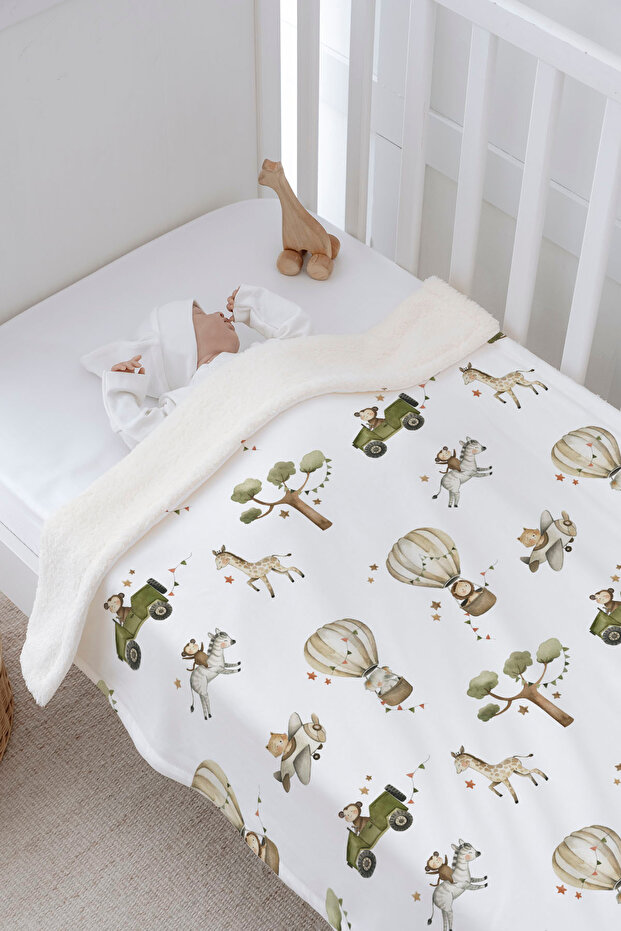 Plush Double Face Blanket - Safari Animals on Vehicle