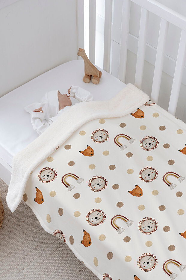 Plush Double Face Blanket (80X120) - Iconic - Vintage Lion And Rainbow