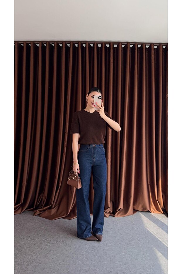 Dark Navy Blue Jeans with Brown Stitching