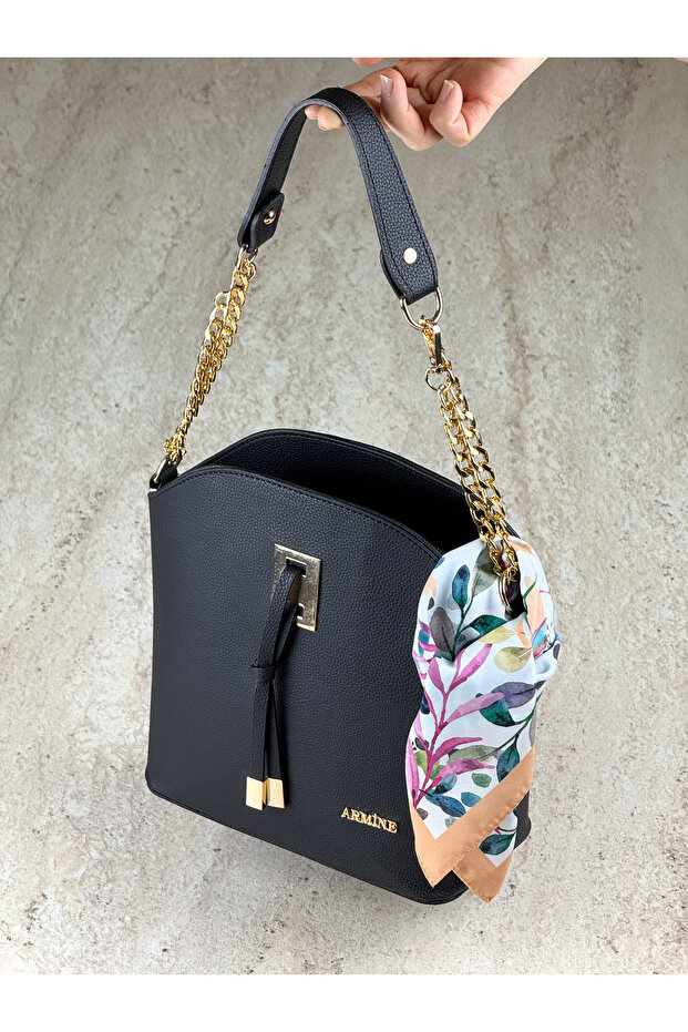 Gold Chain Detailed Shoulder Bag + Scarf Gift