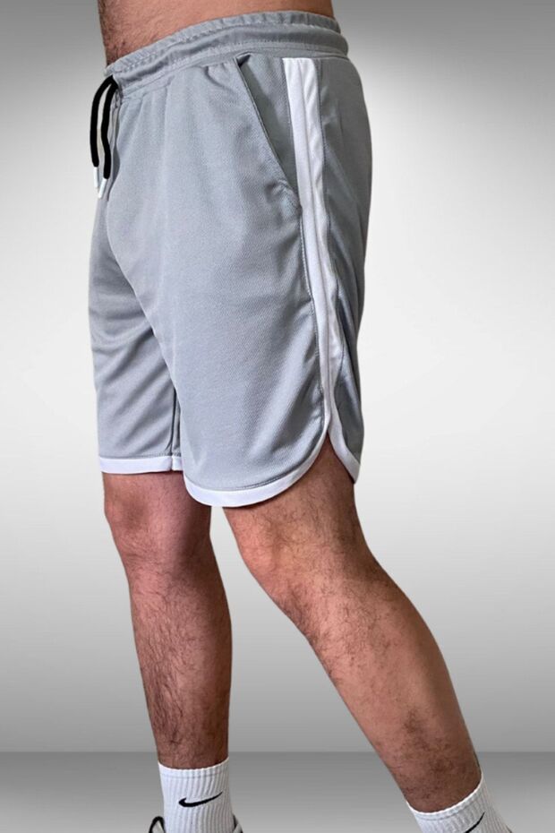 Men's Gray Basketball Football Striped Shorts Fitness Sports Workout Running Bermuda