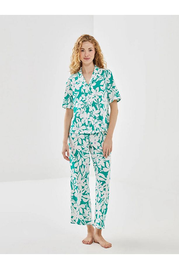 LCW DREAM Ekru Gömlek Yaka Çiçekli Kadın Pijama Takımı - 4