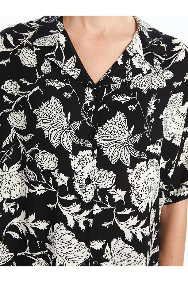 LCW DREAM Siyah Gömlek Yaka Baskılı Kadın Şortlu Pijama Takımı - 3