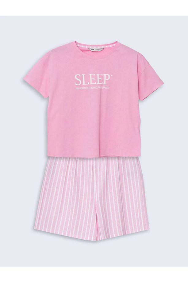 LCW Young Pembe Bisiklet Yaka Baskılı Kadın Şortlu Pijama Takımı - 4