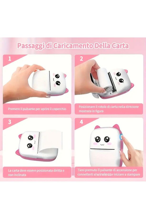 Pembe Mini Yazıcı ve 15 Yedek Rulo & Taşınabilir Mini Termal Yazıcı Bluetooth Bağlantılı - 4