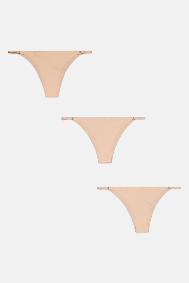 مجموعة من 3 سراويل داخلية نسائية بلون بيج - 1