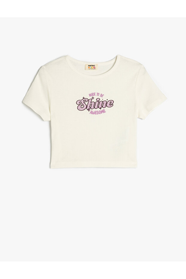 Slogan Printed Crew Neck Cotton Crop T-Shirt