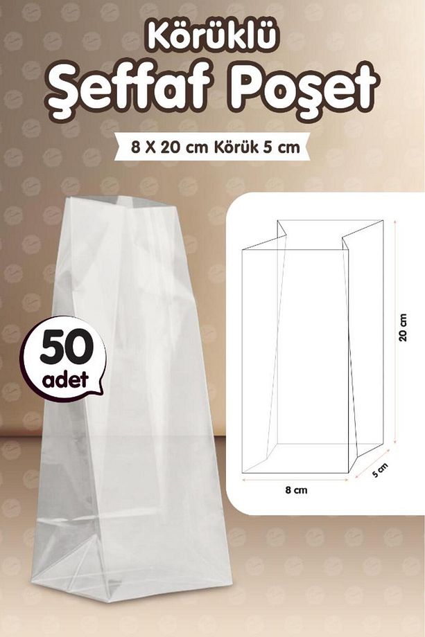 Yan Körüklü Jelatin Torba 8x20 Cm Körüklü Şeffaf Poşet 50 Adet-T1203 - 2