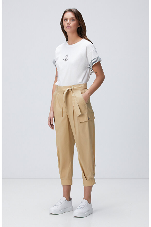 Bej Paçası Çıtçıtlı Pantolon - 1