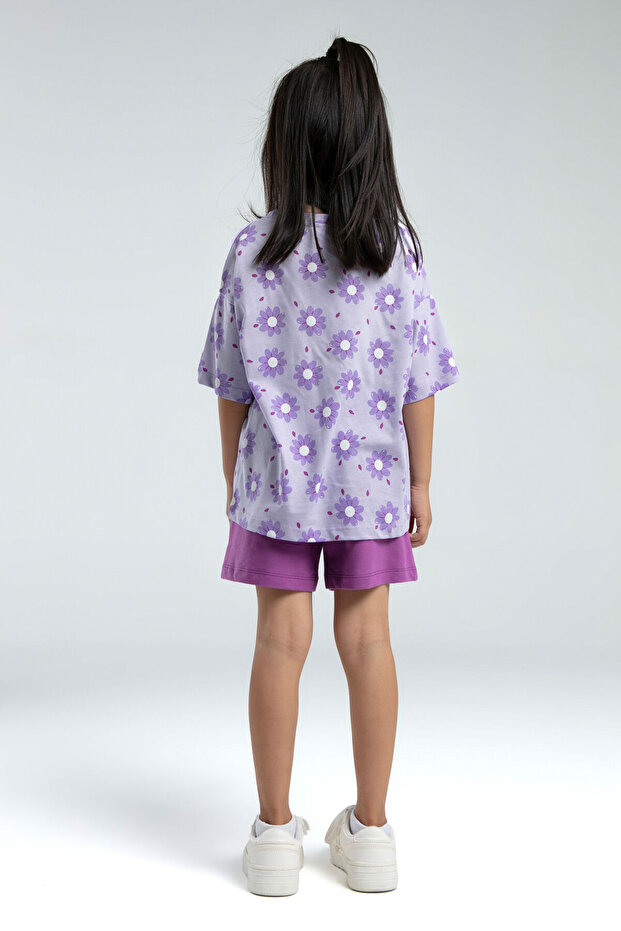 Kız Çocuk Mor Şort Takım - 4