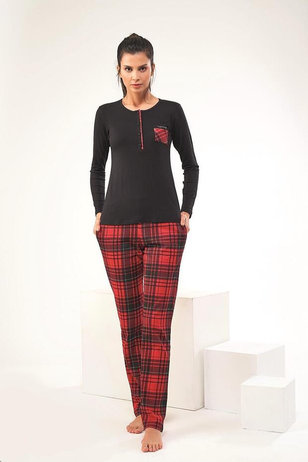 Pjs 22434 Kadın Patlı Ekose Pijama Takım - 6