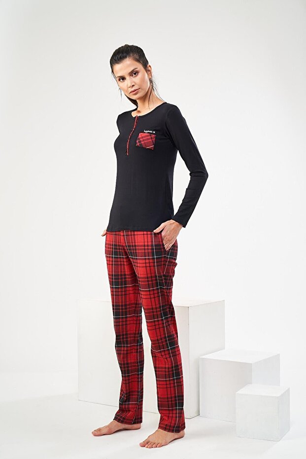 Pjs 22434 Kadın Patlı Ekose Pijama Takım - 5