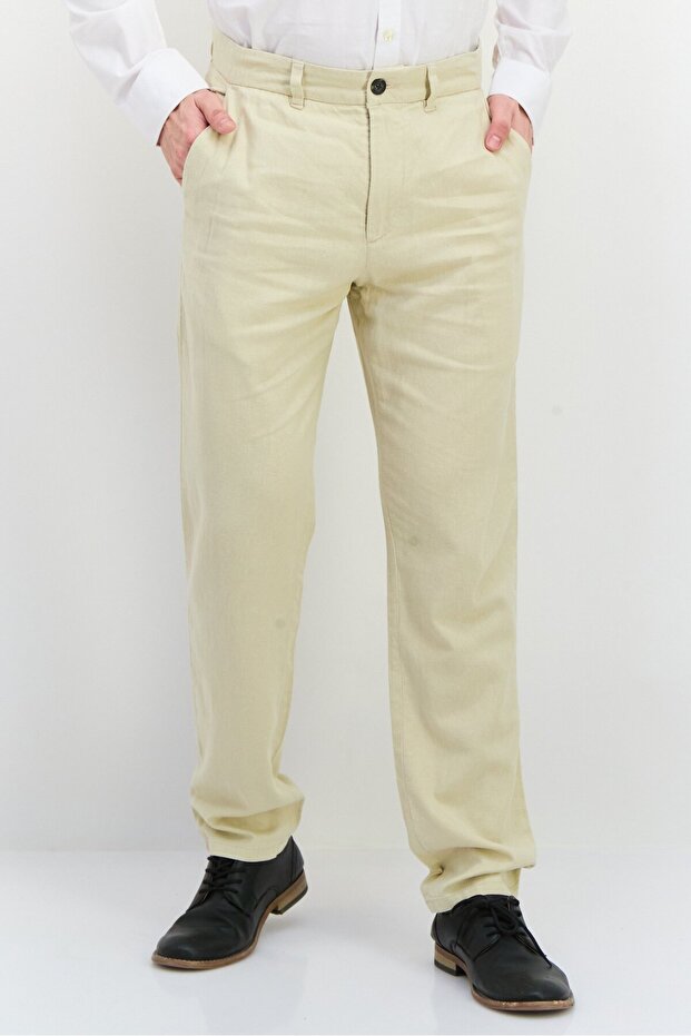 بنطال تشينو سادة بقصّة عادية للرجال، لون بيج - 1