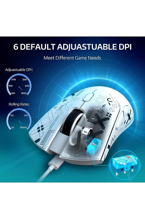 Attack Shark R1, Paw3311, 1000hz, 18.000dpi Ultra Hafif Oyuncu Mouse - 6