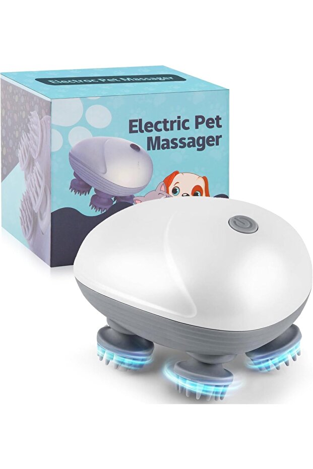 Electric Pet Massager for Dogs & Cats, Cordless Handheld Tool with 4 Heads & 96 Nodes