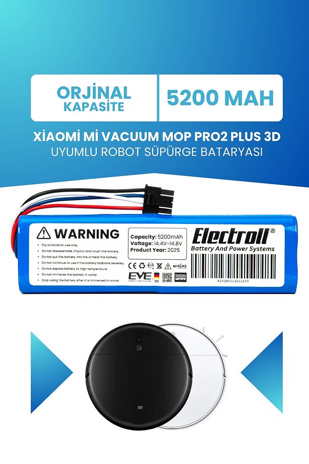 Xiaomi Mi Vacuum Mop Pro2 Plus 3d Uyumlu Batarya (ORJİNAL KAPASİTE) 5200mah Robot Pil BHR4707GL - 1