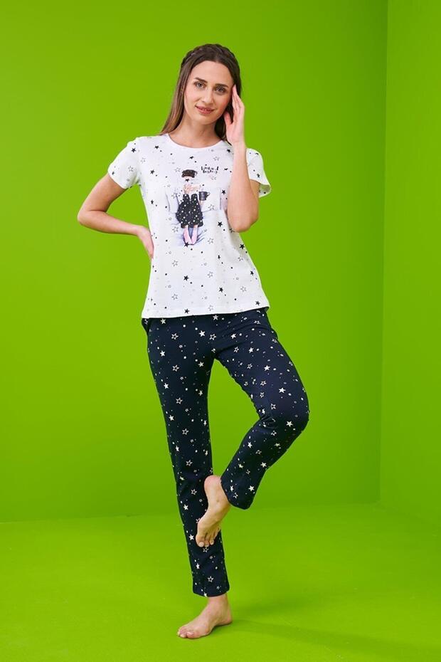 Pjs 23102 Kadın Yıldız Desenli Pijama Takım - 4
