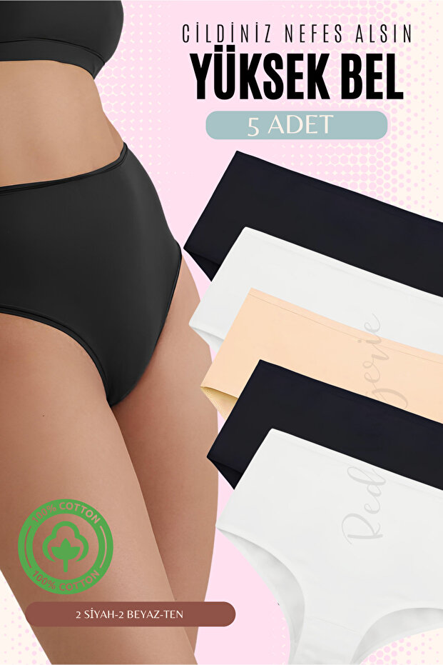 High Waist Plus Size Cotton 5 Pieces Bato Women's Panties Lightweight Shaping / Sculpting Effects-Soft Combed Fabric