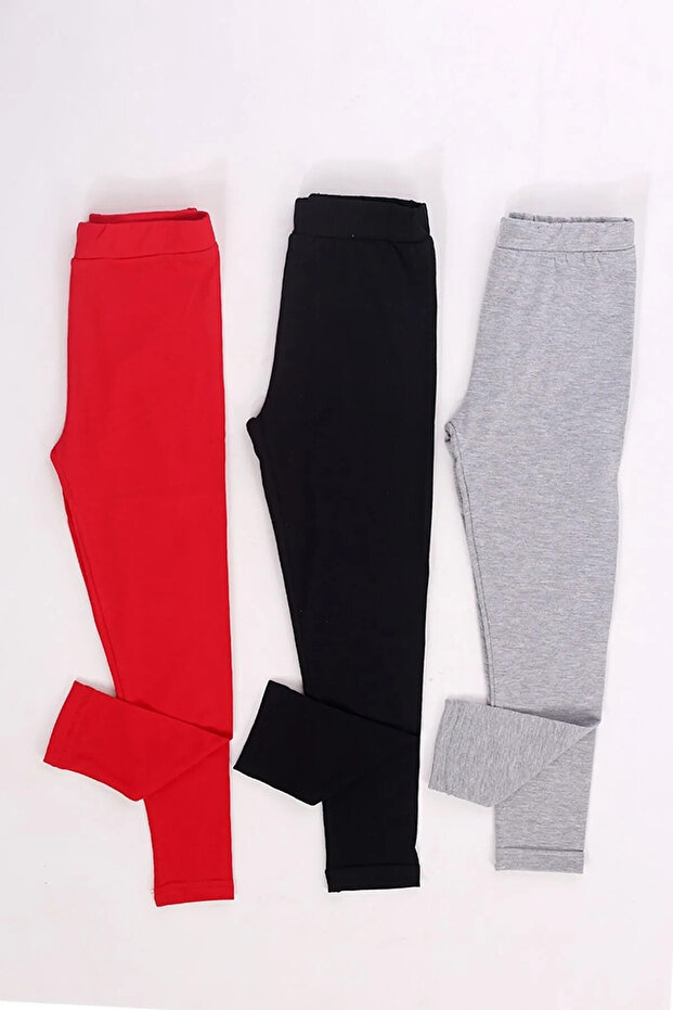 Girl's 100% Cotton Lycra Basic Long 3-Piece Leggings