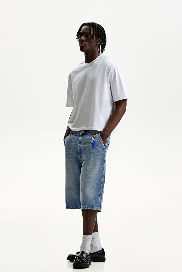 Denim skater bermuda şort - 2