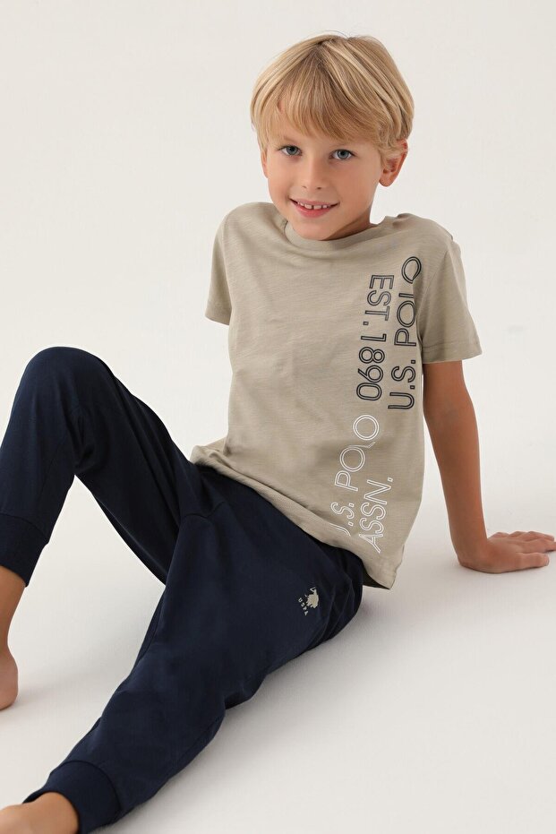 US Polo Assn Licensed Straight Light Khaki Boy's Pajama Set