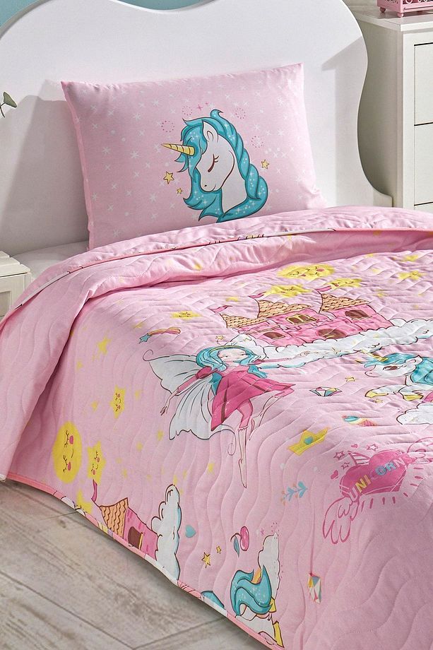Kapitone Yatak Örtüsü Seti Tek Kişilik Unicorn Dreams Pembe - 4