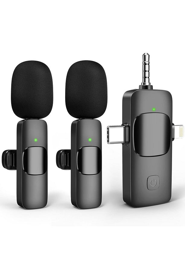 2 Lİ KABLOSUZ YAKA MİKROFONU iOS, Android, Kamera, USB-C  , Video Kaydı, Vloglama, YouTube uyumlu - 1