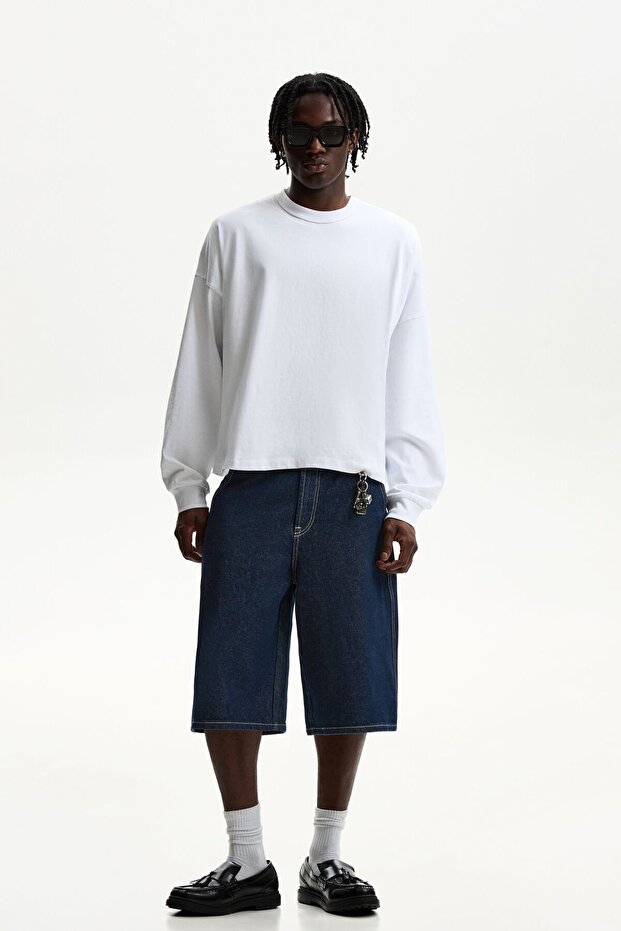Denim skater bermuda şort - 2