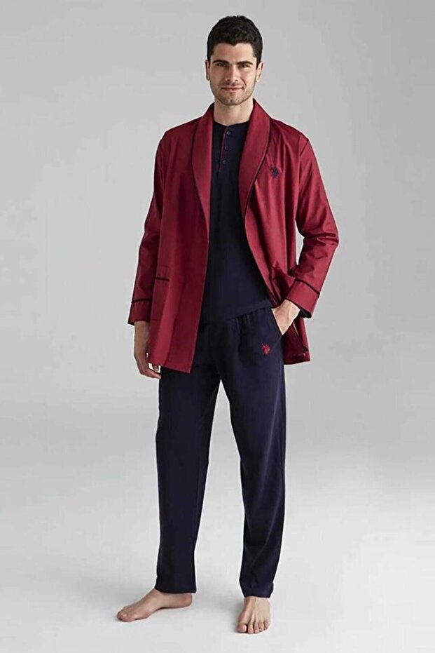 U.S. Polo Assn 12000 Men's Long Sleeve Short Sleeve Shorts Set Dressing Gown 3-Piece