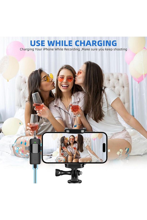 2 Lİ KABLOSUZ YAKA MİKROFONU iOS, Android, Kamera, USB-C  , Video Kaydı, Vloglama, YouTube uyumlu - 5