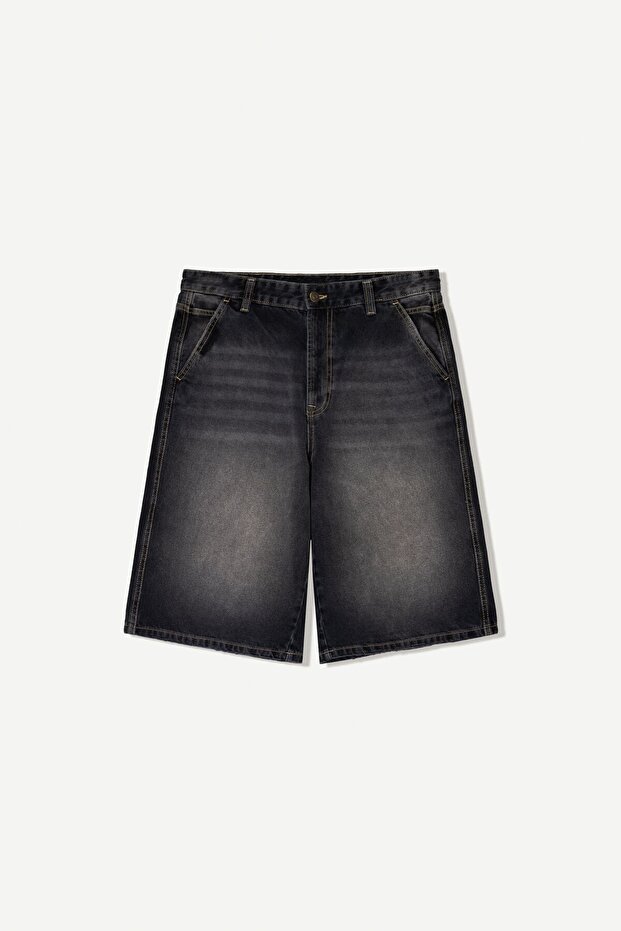 Denim skater bermuda şort - 1