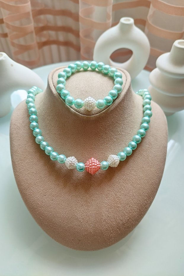 Children Teenage Necklace Bracelet Bead Jewelry Set