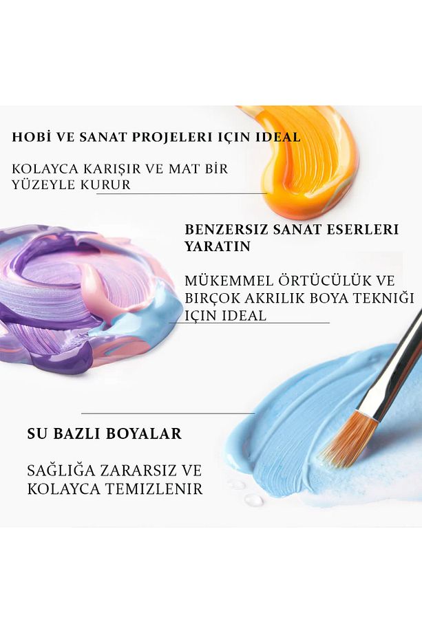 Akrilik Boya Seti - Ana Renkler 6 Renk X 500ml Fırça Hediyeli - 4
