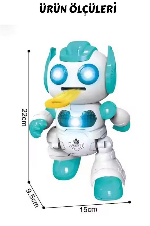 Uzaktan Kumandalı Disk Atan Sesli Işıklı Renkli Sevimli Robot Disk Fırlatan 22 cm Robot - 3