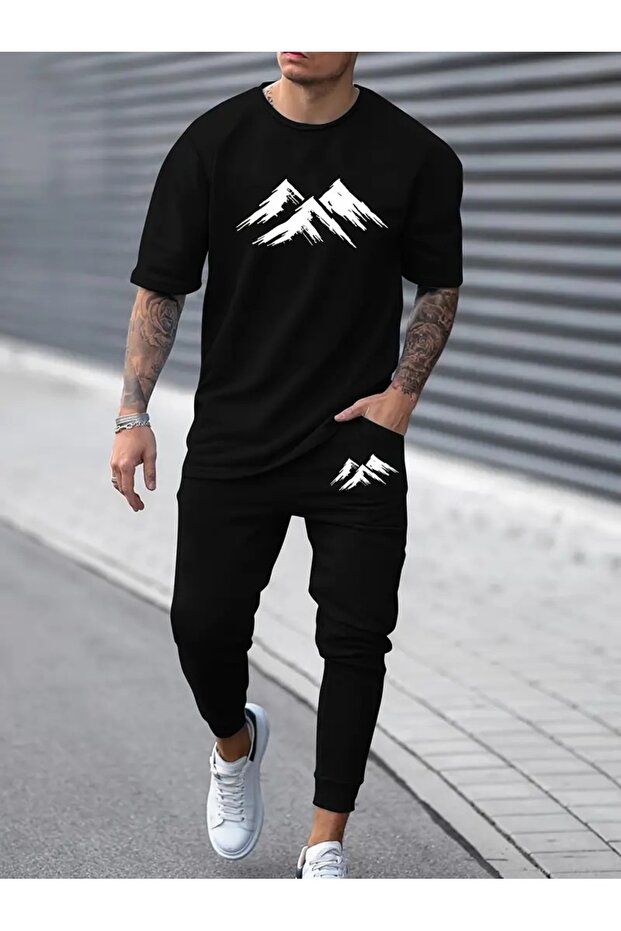 Printed Tracksuit Set T-Shirt Jogger Sweatpants - Bottom Top Set