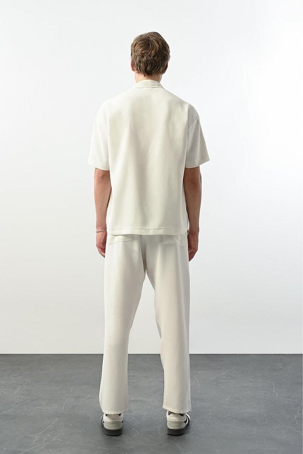 Soft Touch Kumaş Baggy Kalıp Lastikli Erkek Pantolon - Ekru - 4