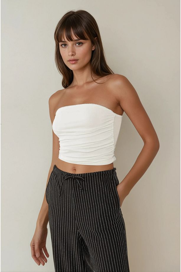 Askısız Drapeli Crop Top - 4