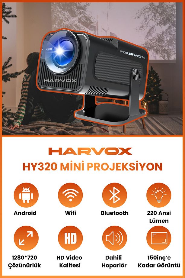 HY320 Mini Projeksiyon Cihazı Taşınabilir Android Sistemli Wifi HDMI USB Destekli  Projektör - 1
