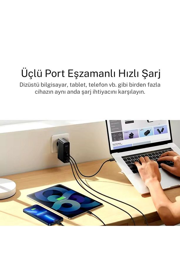 140W Şarj Adaptör Telefon Macbook Laptop Destekli 3 Type-C + 1 USB 140W GaN Turbo Hızlı Şarj - 2